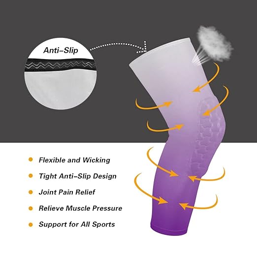 Purple Gradient Sports Knee Pads Youth Volleyball Basketball Knee Pads Long Leg Sleeves Braces Compression Wrestling Knee Pads for Boys Girls Football Dance Yoga