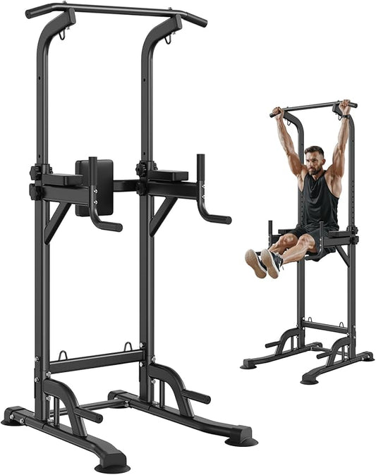 VEVOR Power Tower Dip Station 10-Level Height 7-Level Adjustable 440LBS