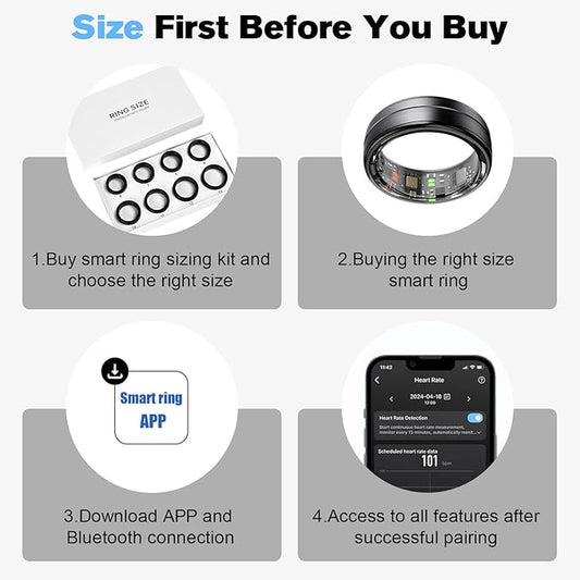 Smart Ring Health Tracker for Men/Women,Fitness Ring Sleep Tracker,Fast Charging for Long-Lasting Use,for Pedometer Exercise,Monitor Sleep, Heart Rate, Stress,Waterproof (Sizing Kit, Sizing Kit)