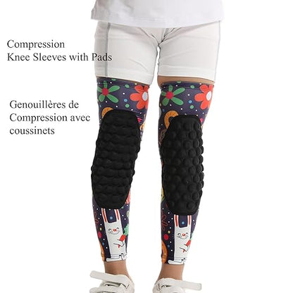 Topeter Long Padded Knee Sleeves Girls Wrestling Compression Leg Sleeves with Crash Cushion for Running Softball Cycling Bike Golf Purple YXL