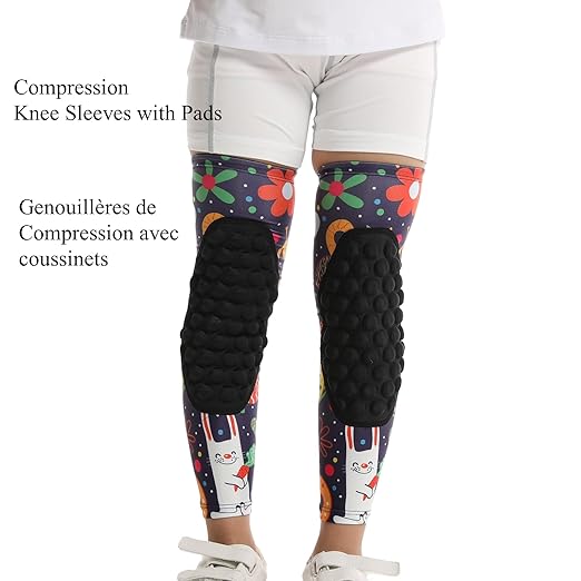 Topeter Long Padded Knee Sleeves Girls Wrestling Compression Leg Sleeves with Crash Cushion for Running Softball Cycling Bike Golf Purple YXL