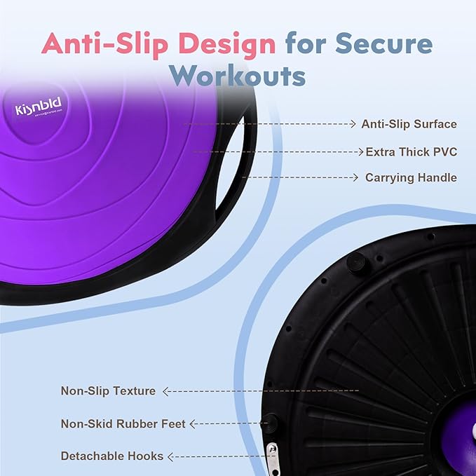 Half Balance Ball Trainer, Inflatable Half Exercise Ball Balance Trainer with Pilates Ball & Resistance Bands, Non-Slip Half Yoga Ball for Home Gym Full Body Workouts