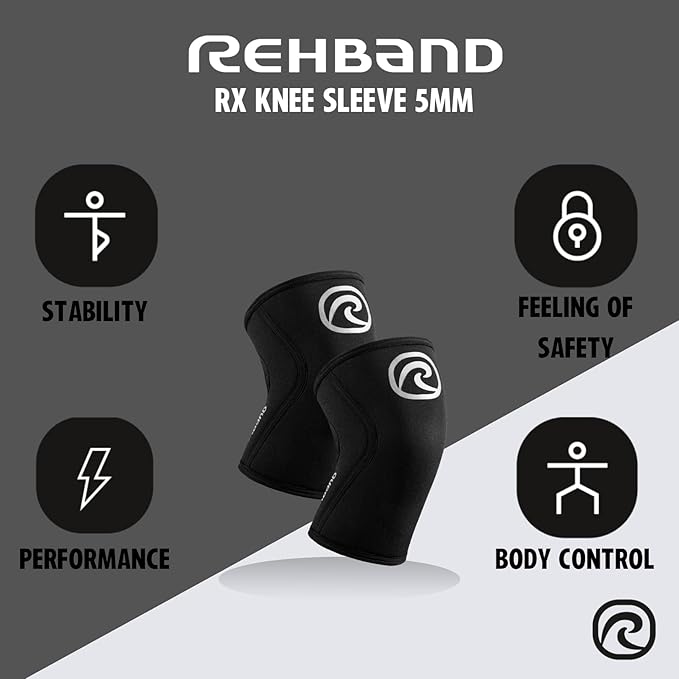 Rehband 5mm Knee Sleeves for Functional Training, Cross-Training & Powerlifting, Weightlifting Knee Support made of Neoprene, Unisex, Colour:Silver/Black, Size:Medium
