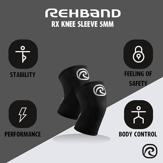 Rehband 5mm Knee Sleeves for Functional Training, Cross-Training & Powerlifting, Weightlifting Knee Support made of Neoprene, Unisex, Colour:Silver/Black, Size:XX-Large