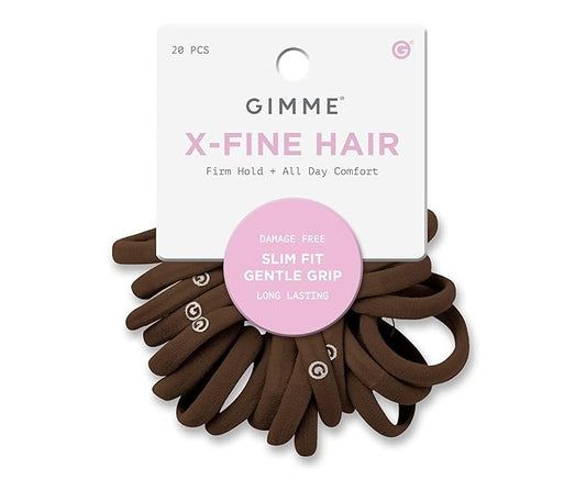 Gimme Beauty X-Fine Hair Bands - Slim-Fit Elastic Ties for Extra Fine Hair - No-Dent, Gentle-Grip Ponytail Holders for All-Day Comfort - 20 Pack, Dark Brown