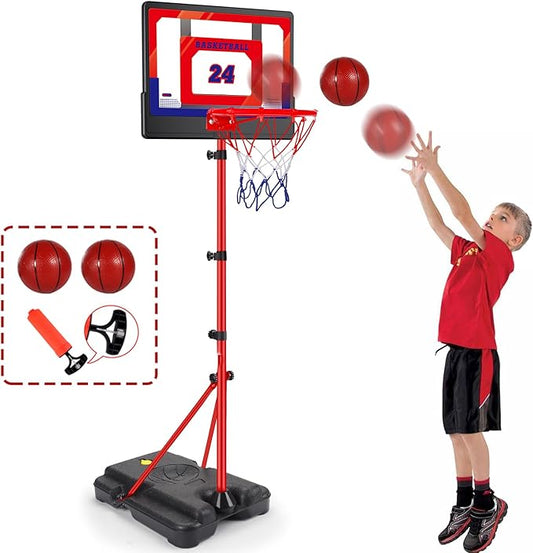 Kids Basketball Hoop Adjustable Height 3.5 ft-6.2 ft 2-4-6-8 First