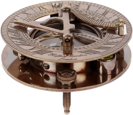Antique Nautical Brass Sundial with Compass Table Décor