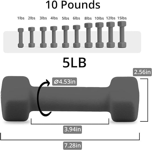 Portzon Weights Dumbbells 10 Colors Options Compatible with Set of 2 Neoprene Dumbbells Set,1-15 LB, Anti-Slip, Anti-roll, Hex Shape for Shoulder,Neck, and Hand Training for Seniors