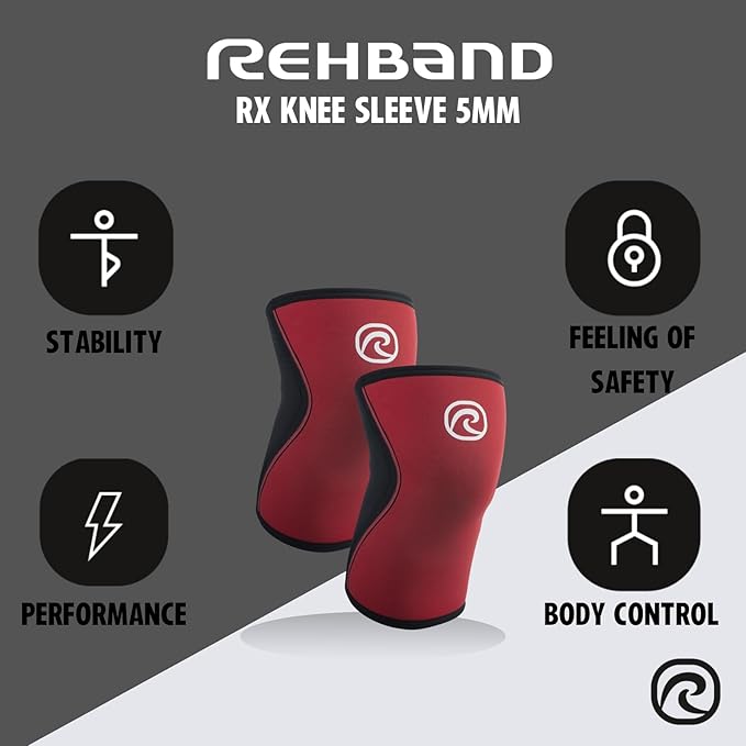 Rehband 5mm Knee Sleeves for Functional Training, Cross-Training & Powerlifting, Weightlifting Knee Support made of Neoprene, Unisex, Colour:Red - 1 Pair, Size:Large