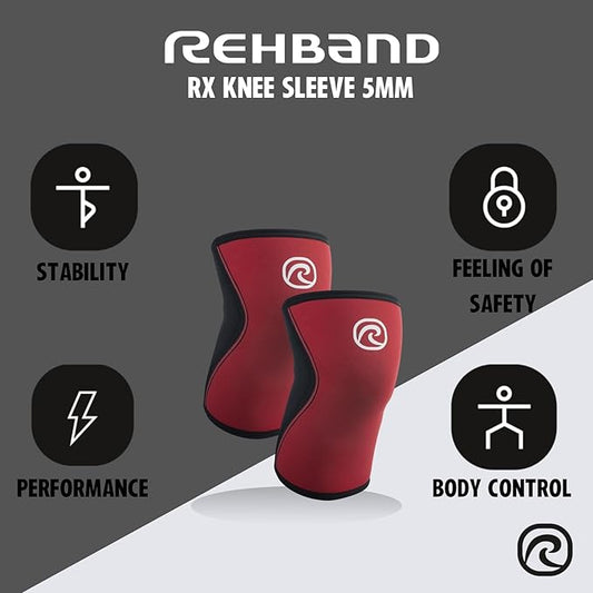 Rehband 5mm Knee Sleeves for Functional Training, Cross-Training & Powerlifting, Weightlifting Knee Support made of Neoprene, Unisex, Colour:Red - 1 Piece, Size:X-Large