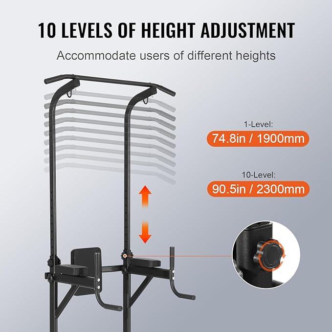 VEVOR Power Tower with Bench 10-Level Height 440LBS