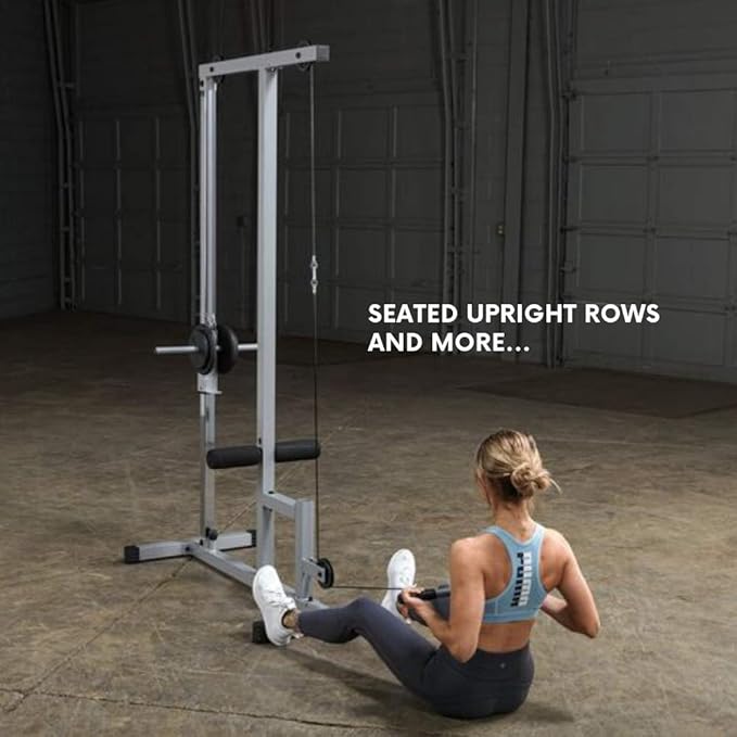Powerline by Body-Solid (PLM180X) LAT Pull Down Machine - Home Gym with High & Low Pulleys, Heavy Gauge Steel Construction, Includes LAT and Low Row Bars