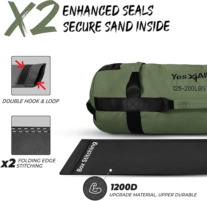 Yes4All Sandbags for Working Out, Adjustable Sand Bags for Weight Training with Handles, Multiple Colors & Sizes 5-200lbs