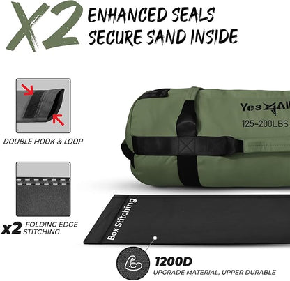 Yes4All Sandbags for Working Out, Adjustable Sand Bags for Weight Training with Handles, Multiple Colors & Sizes 5-200lbs