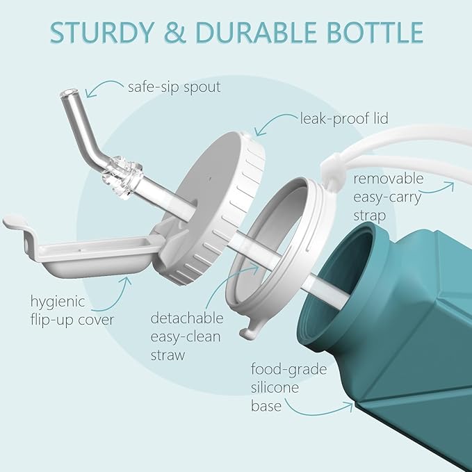 Collapsible Water Bottles with Straw 20.6oz, Silicone Foldable Portable Water Bottle, Lightweight Reusable Leakproof for Travel Camping Hiking Cycling Yoga Sports, 1 Pack (Blue)