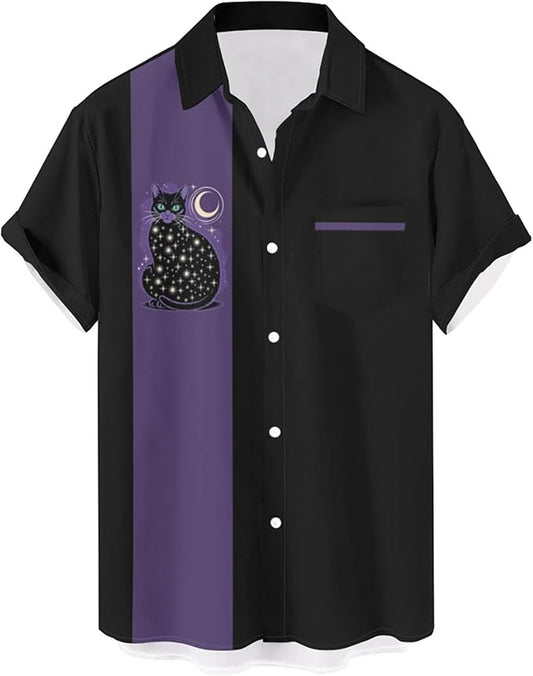 Deer Lady Hawaiian Bowling Shirts for Men Short Sleeve Button Down Shirt Casual Beach Summer Shirts
