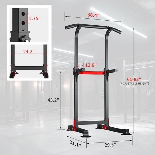 Wesfital Pull Up Bar Dip Bar Power Tower Workout Dip Station Height Adjustable Free Standing Chin Up Bar Home Gym Equipment 330LBS Weight Capacity