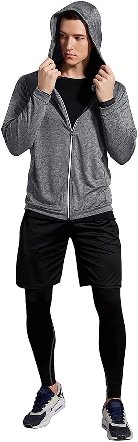BUYJYA 5Pcs Men's Compression Pants Shirt Top Long Sleeve Jacket Athletic Sets Gym Clothing Mens Workout