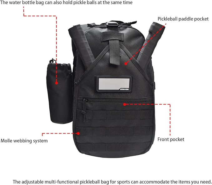 Pickleball Bag Pickleball Paddle Backpack For Women Man Mens Sling Bag Accessories Tennis Racket With Water Bottle Holder 17x9.5x8 Inches Ball Bag -Black