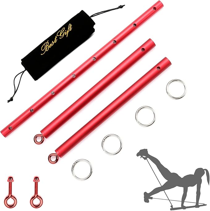 Pilates Spreader Bar Kit with 4pcs Fur Pink