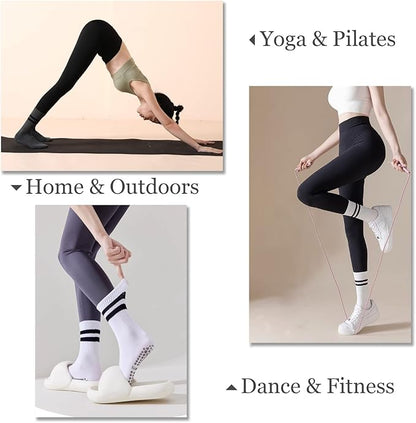 Flydo Pilates Grippy Socks with Grips for Women Yoga Non Slip Long Socks for Pure Barre, Ballet,Dance Workout 2-5 Pack
