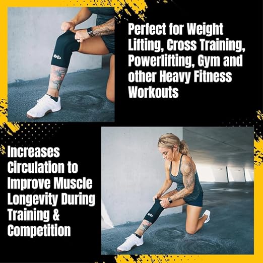 Exo Knee Compression Sleeves, Triple-Reinforcement Neoprene Sleeves for Women and Men, High-Performance Knee Compression Support for Squats, Weight Lifting, Powerlifting & Training Sleeve (7mm, Black)