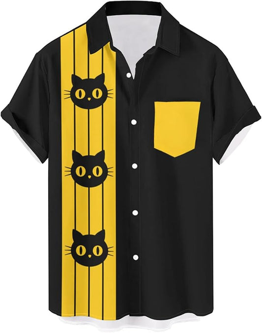 Deer Lady Hawaiian Bowling Shirts for Men Short Sleeve Button Down Shirt Casual Beach Summer Shirts