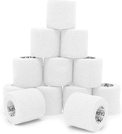 OK TAPE 12 Rolls Self Adhesive Bandage Wrap, Elastic Athletic Tape, Self Stick Bandage Tape, Vet Wrap, Medical Wrap for Wrist, Feet, 2" x 5 Yards - White