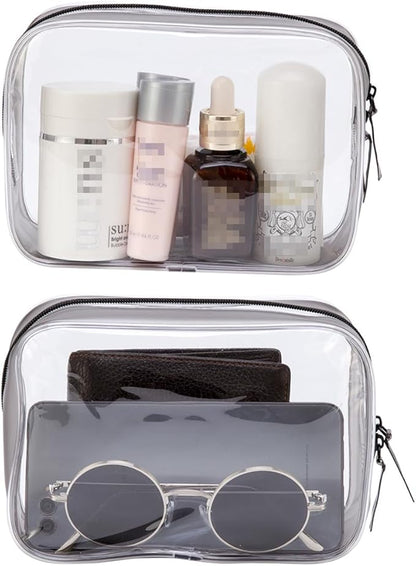 Clear Plastic Black Zippered Toiletry Carry Pouch TSA Approved Toiletry Bag Portable Cosmetic Makeup Bag for Vacation, Bathroom and Organizing (Black 3Pcs, Small)