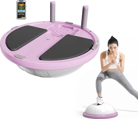 Half Balance Ball Trainer - Balance Ball Trainer with Resistance Bands and Foot Pump,Stability Ball for Exercise, Full-Body Workouts, Home Gym pink