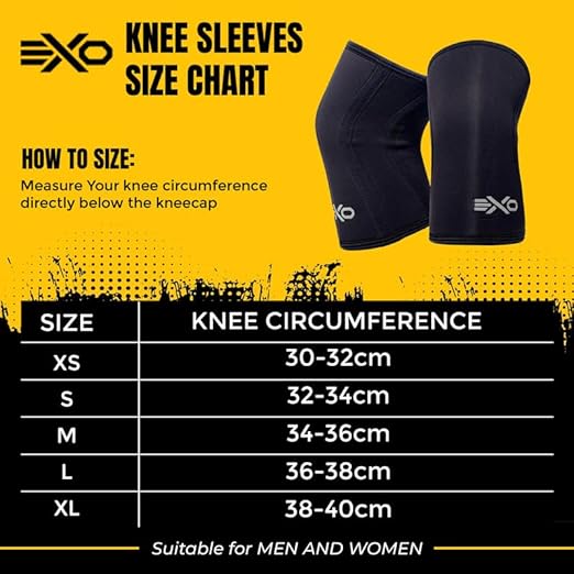 Exo Knee Compression Sleeves, Triple-Reinforcement Neoprene Sleeves for Women and Men, High-Performance Knee Compression Support for Squats, Weight Lifting, Powerlifting & Training Sleeve (7mm, Black)