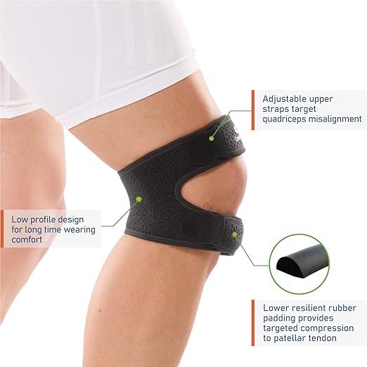 Dual Knee Strap Patella Brace for Knee Pain Relief, Runner’s Knee, Jumper’s Knee, Gym Exercise, Patellar Tendonitis, Osgood-Schlatter (Black, S/M)