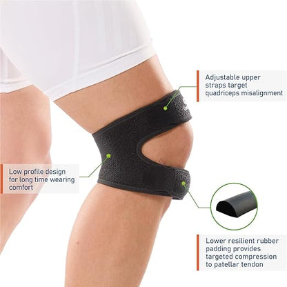 Dual Knee Strap Patella Brace for Knee Pain Relief, Runner’s Knee, Jumper’s Knee, Gym Exercise, Patellar Tendonitis, Osgood-Schlatter (Black, S/M)