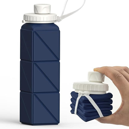 Collapsible Water Bottles 20.6oz, Silicone Foldable Portable Travel Water Bottle, Lightweight Reusable Leakproof for Traveling Camping Hiking Cycling Yoga Sports Outdoor, 1 Pack (Dark Blue)
