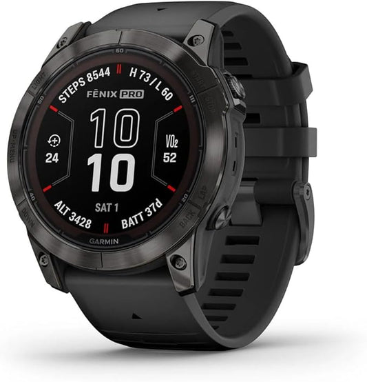 Garmin Fenix 7X Pro Sapphire Solar Edition 51 MM GPS Smartwatch Built-in Flashlight and Power Sapphire Solar Charging Lens and Advanced Training Features with Carbon Gray DLC Titanium and Black Band