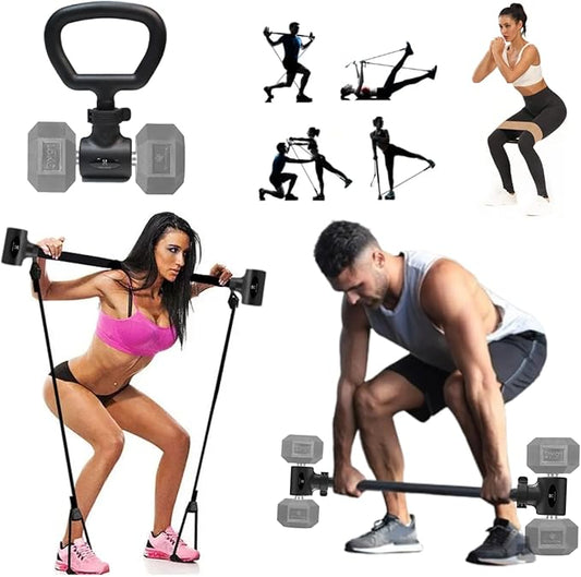 Dumbbell barbell converter bar set. Dumbbell kettlebell converter. Dumbbell converter to barbell. Kettle grip for dumbbells. Maxbarbell adapter connector bar. Attachment for dumbbells