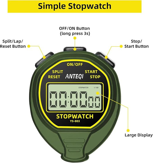 Waterproof Stopwatch, Large Display Simple Silent Stop Watch