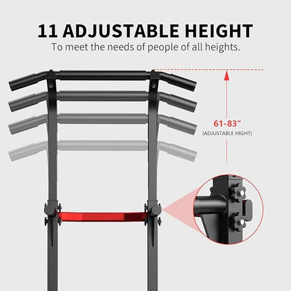 ZENOVA Pull Up Bar Dip Bar Power Tower Workout Dip Station Height Adjustable Free Standing Chin Up Bar for Men Women Teens 300LBS Weight Capacity