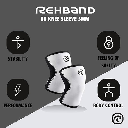 Rehband 5mm Knee Sleeves for Functional Training, Cross-Training & Powerlifting, Weightlifting Knee Support made of Neoprene, Unisex, Colour:White/Black, Size:Large