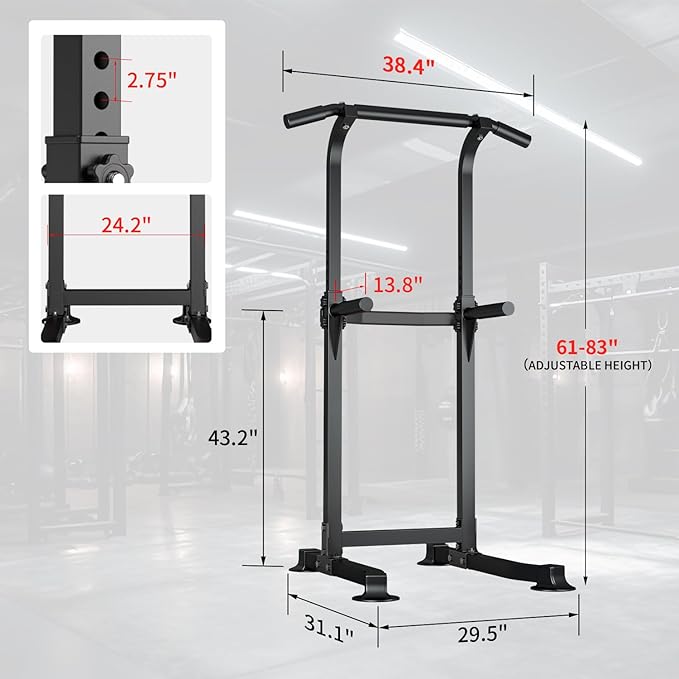 Wesfital Pull Up Bar Dip Bar Power Tower Workout Dip Station Height Adjustable Free Standing Chin Up Bar Home Gym Equipment 330LBS Weight Capacity