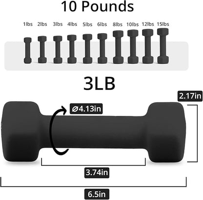Portzon Weights Dumbbells 10 Colors Options Compatible with Set of 2 Neoprene Dumbbells Set,1-15 LB, Anti-Slip, Anti-roll, Hex Shape for Shoulder,Neck, and Hand Training for Seniors