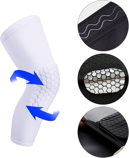 Laiiqi Compression Knee Pads Leg Sleeve, Hex Knee Pads for Basketball Honeycomb Anti Collision Knee Pads Long Kneepads Non-Slip Football Knee Pads for Youth Adult