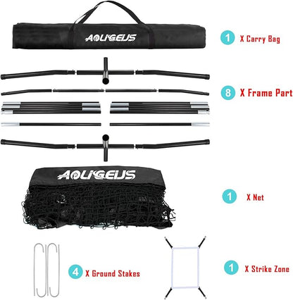 7'X7' Baseball Softball Practice Net,Pitching Net,Batting Net,with Baseball Tee,Bonus Strike Zone and Bow Frame,for Hitting,Pitching, Catching