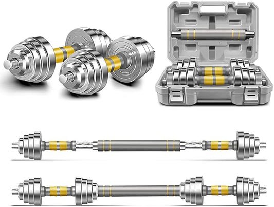 PHOEROS Adjustable Dumbbell Set - 44/66/88 LBS weights set, Dumbbell Barbell 3 in 1, Steel Dumbbells Pair with Connecting Rod for Adults Women Men Fitness Workout, Home Gym Exercise Training Equipment (44, Pounds)
