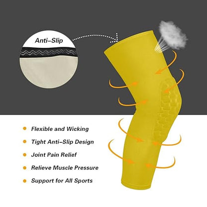 Gold Sports Knee Pads Youth Volleyball Basketball Knee Pads Long Leg Sleeves Braces Compression Wrestling Knee Pads for Boys Girls Football Dance Yoga