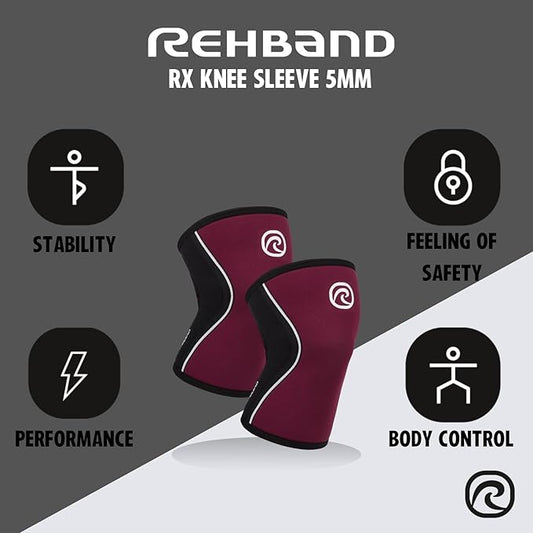 Rehband 5mm Knee Sleeves for Functional Training, Cross-Training & Powerlifting, Weightlifting Knee Support made of Neoprene, Unisex, Colour:Burgundy - 1 Pair, Size:Large