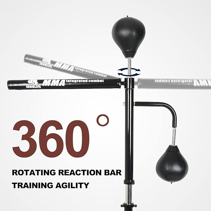 INNOLIFE Boxing Spinning Bar Punching Bags MMA Training, Home Gym Workout Equipment, Punching Bag with 2 Speed Ball for Adults and Youth