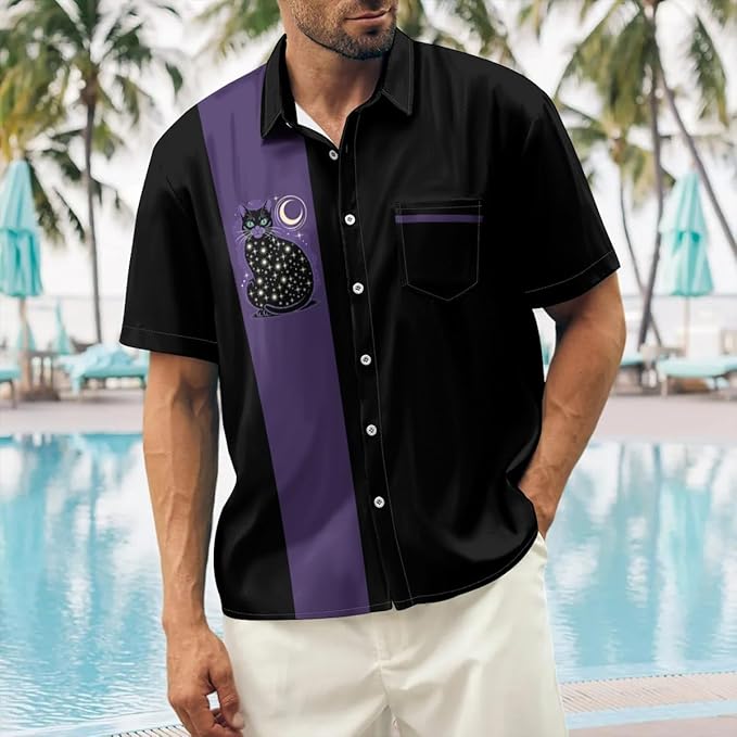 Deer Lady Hawaiian Bowling Shirts for Men Short Sleeve Button Down Shirt Casual Beach Summer Shirts