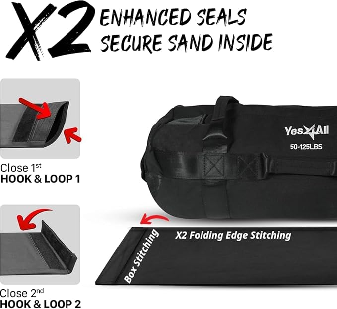 Yes4All Sandbags for Working Out, Adjustable Sand Bags for Weight Training with Handles, Multiple Colors & Sizes 5-200lbs