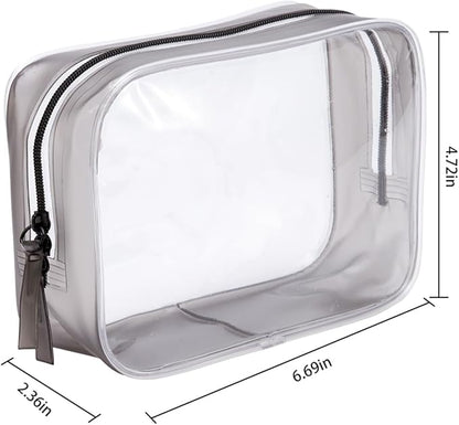 Clear Plastic Black Zippered Toiletry Carry Pouch TSA Approved Toiletry Bag Portable Cosmetic Makeup Bag for Vacation, Bathroom and Organizing (Black 3Pcs, Small)